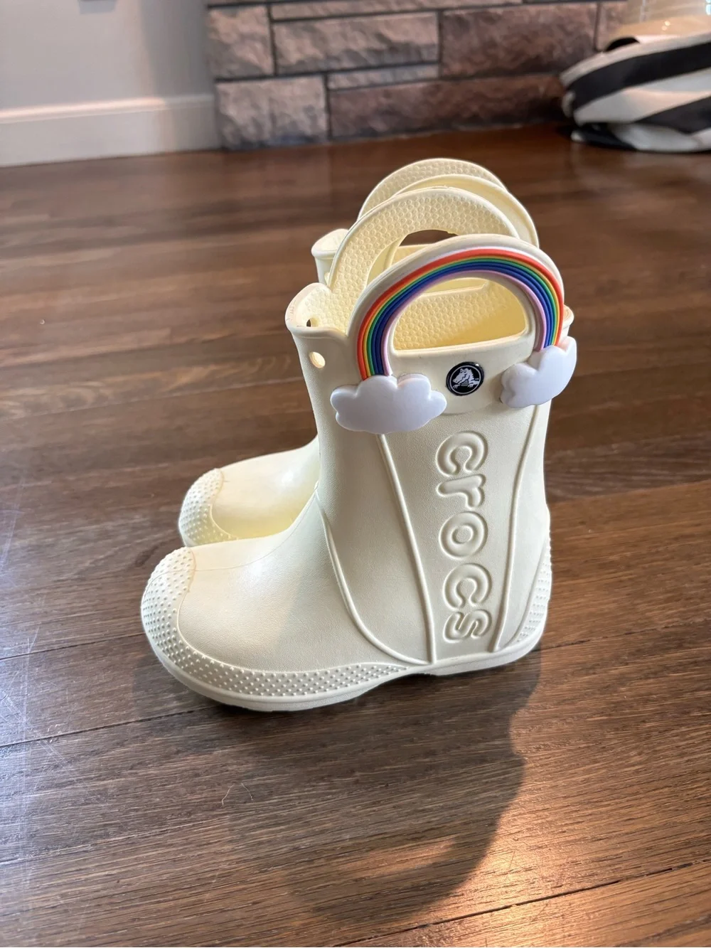 CROCS Kids' Pale Yellow Rain Boots with Rainbow